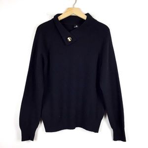 Vintage wool sweater black v-neck glam 80s chic minimalist pure wool 80s loose